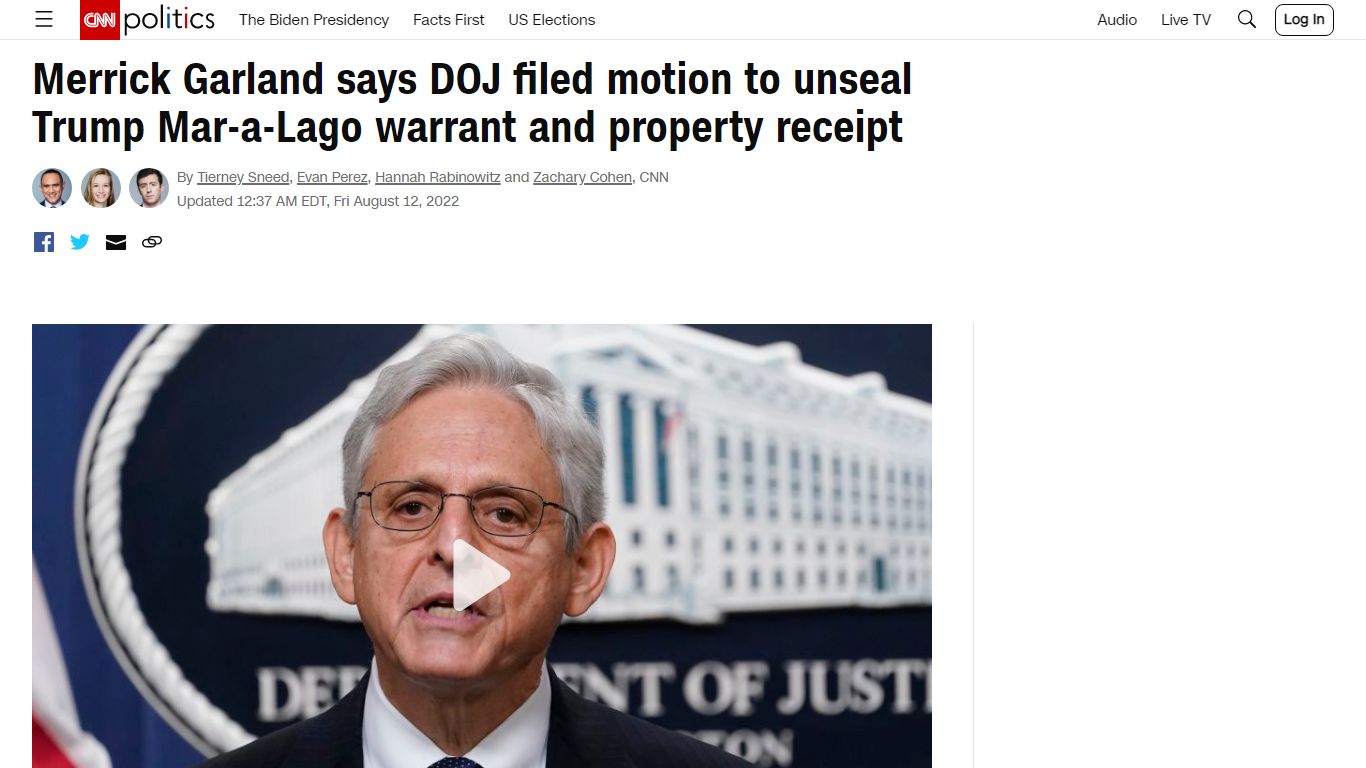 Merrick Garland: DOJ filed motion to unseal Mar-a-Lago warrant and ...